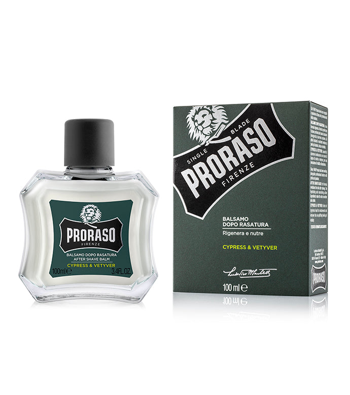Proraso Single Blade Cypress & Vetyver Single Blade After Shave Balm Bottle and Box