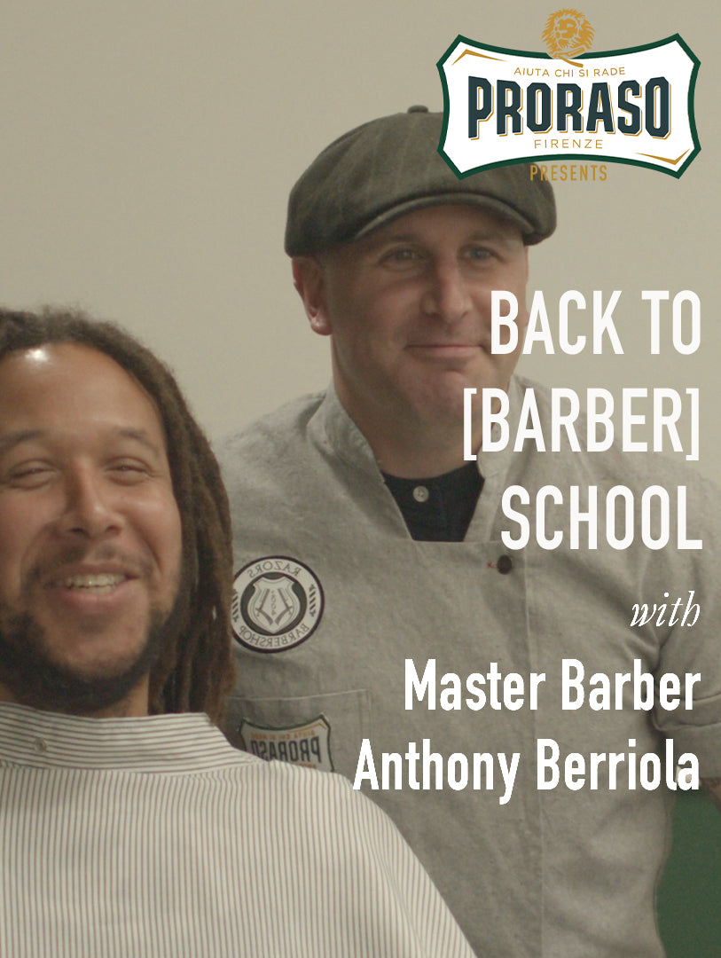 Go from a beard to a clean shave image of Proraso Master Barber Anthony and his client Mightly Mystic