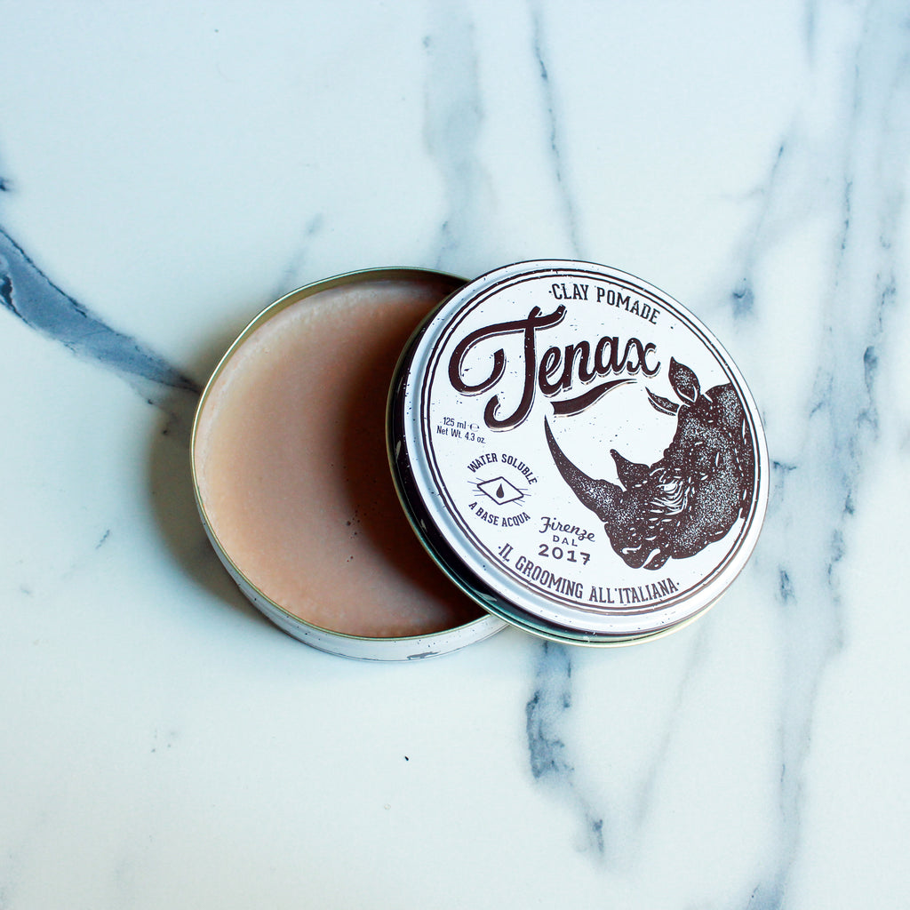 Tenax Clay Pomade with open lid