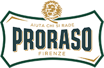 Proraso green logo badge with gold lion head on top