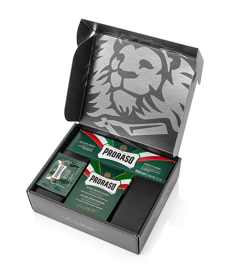 Proraso Classic Shaving Duo Box with Shave Cream Tube, After Shave Lotion, and Pre-Shave Cream Sample, Refreshing Formula