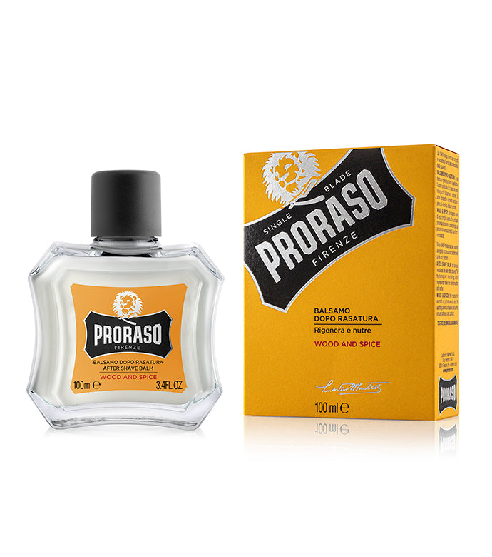 Proraso Single Blade Wood & Spice After Shave Balm Bottle and Box